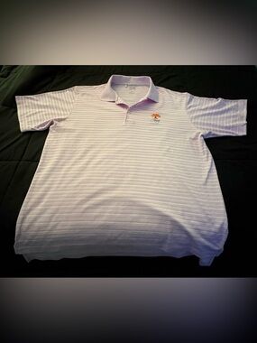 adidas Men's Light Pink Striped Polo with Embroidered Logo